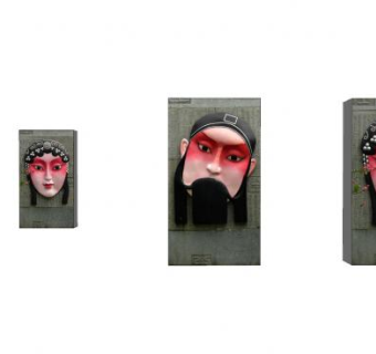 新中式京剧脸景墙SU模型下载_sketchup草图大师SKP模型