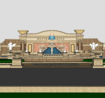 欧式艺术雕塑喷泉景墙SU模型下载_sketchup草图大师SKP模型
