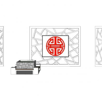 新中式现代花窗景墙SU模型下载_sketchup草图大师SKP模型