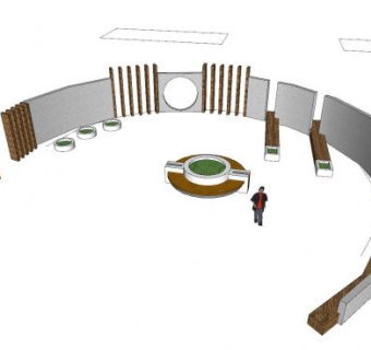 现代弧形漏窗景墙SU模型下载_sketchup草图大师SKP模型