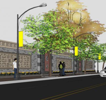 新中式景观墙围墙SU模型下载_sketchup草图大师SKP模型