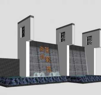茉莉苑新中式景墙SU模型下载_sketchup草图大师SKP模型