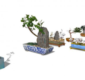 中式园林盆景小品SU模型下载_sketchup草图大师SKP模型
