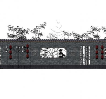 新中式灯笼装饰漏窗景墙SU模型下载_sketchup草图大师SKP模型