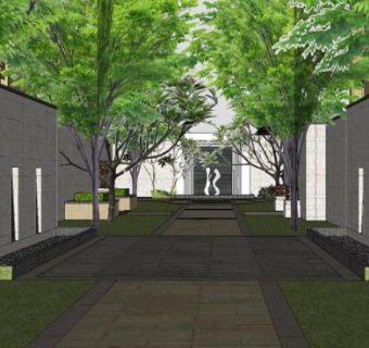 现代景观墙走道SU模型下载_sketchup草图大师SKP模型