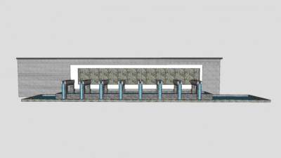 新中式简约流水景墙SU模型下载_sketchup草图大师SKP模型