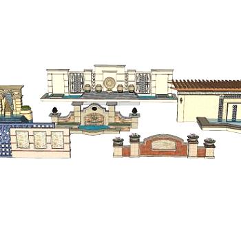 欧式景观墙组合SU模型下载_sketchup草图大师SKP模型