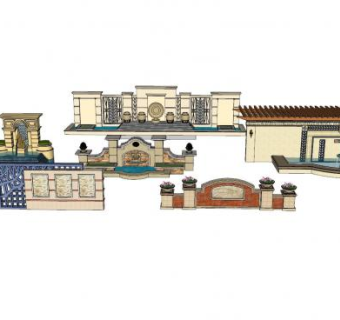 欧式景观墙组合SU模型下载_sketchup草图大师SKP模型