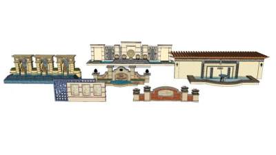 欧式景观墙组合SU模型下载_sketchup草图大师SKP模型