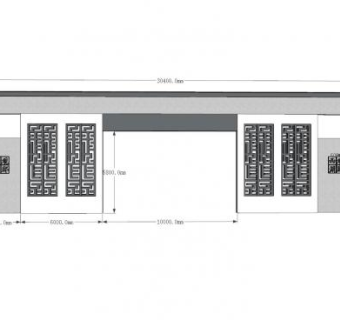 新中式长型花窗景墙SU模型下载_sketchup草图大师SKP模型