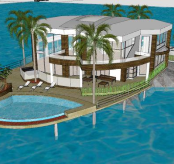 现代滨水别墅SU模型下载_sketchup草图大师SKP模型