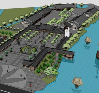 中式景区景观规划SU模型下载_sketchup草图大师SKP模型