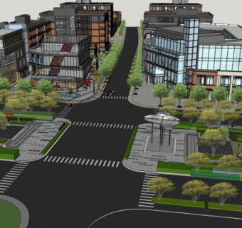 现代商业街广场SU模型下载_sketchup草图大师SKP模型