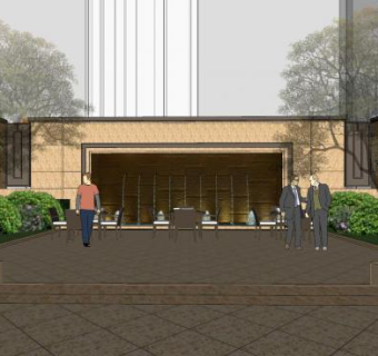 现代公园景墙SU模型下载_sketchup草图大师SKP模型