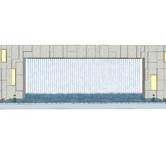 现代喷泉水幕墙SU模型下载_sketchup草图大师SKP模型