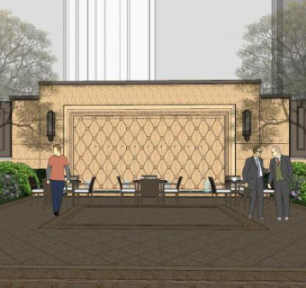 新中式壁灯景观墙SU模型下载_sketchup草图大师SKP模型