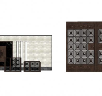 新中式古典观景墙SU模型下载_sketchup草图大师SKP模型