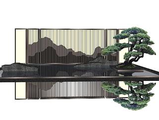 新中式水池景观<em>墙</em>SU模型下载_sketchup草图大师SKP模型