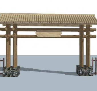 美丽乡村村庄入口su模型下载_sketchup草图大师SKP模型