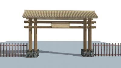 美丽乡村村庄入口su模型下载_sketchup草图大师SKP模型