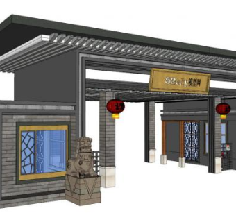 中式入口大门设计su模型下载_sketchup草图大师SKP模型