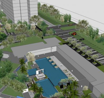 现代园林泳池景观SU模型下载_sketchup草图大师SKP模型