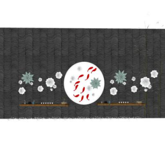 新中式锦鲤景观墙SU模型下载_sketchup草图大师SKP模型