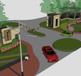 现代沿街园林景观SU模型下载_sketchup草图大师SKP模型