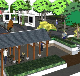 中式园林廊道景墙景观SU模型下载_sketchup草图大师SKP模型