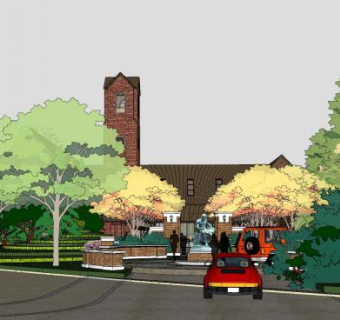 欧式园林景观设计SU模型下载_sketchup草图大师SKP模型