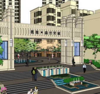 现代风格小区大门su模型下载_sketchup草图大师SKP模型