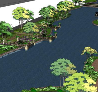 现代城市水系统SU模型下载_sketchup草图大师SKP模型