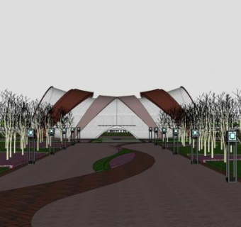 现代建筑新中式园林景观SU模型下载_sketchup草图大师SKP模型