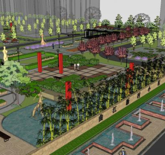 新中式园林规划SU模型下载_sketchup草图大师SKP模型