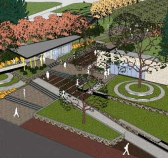 现代廊道园林景观SU模型下载_sketchup草图大师SKP模型