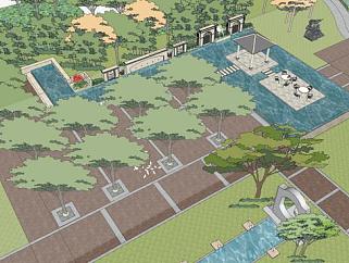 现代园林小品泳池景观SU模型下载_sketchup草图大师SKP模型