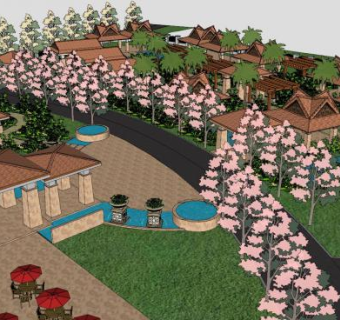 欧式凉亭建筑园林景观SU模型下载_sketchup草图大师SKP模型