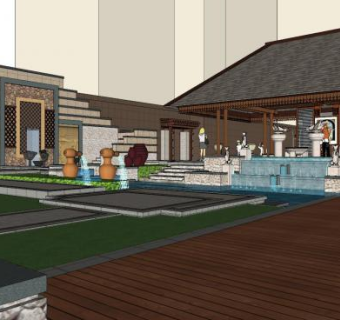 东南亚园林景观SU模型下载_sketchup草图大师SKP模型