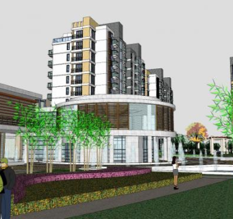 现代小区园林设计SU模型下载_sketchup草图大师SKP模型