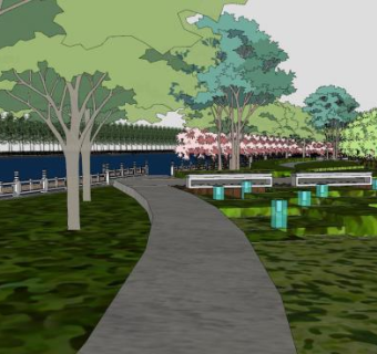 中式滨水园林景观SU模型下载_sketchup草图大师SKP模型
