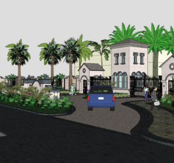 欧式别墅小区园林景观SU模型下载_sketchup草图大师SKP模型