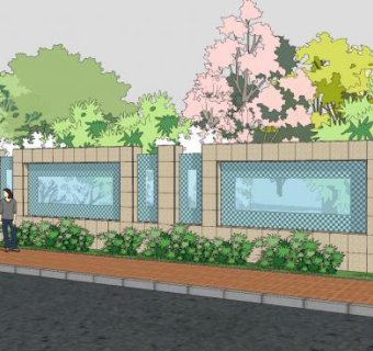 现代园林景墙SU模型下载_sketchup草图大师SKP模型