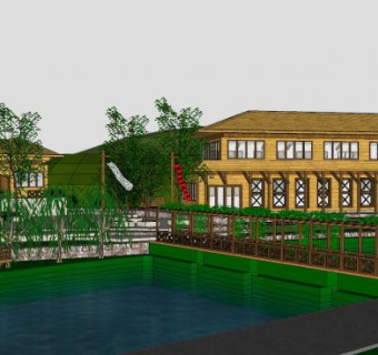 新中式园林水景景观SU模型下载_sketchup草图大师SKP模型