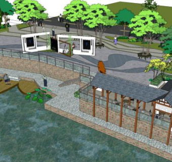 中式园林景观鸟瞰规划SU模型下载_sketchup草图大师SKP模型