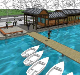 中式水榭码头景观SU模型下载_sketchup草图大师SKP模型