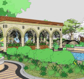 欧式园林水景景观SU模型下载_sketchup草图大师SKP模型