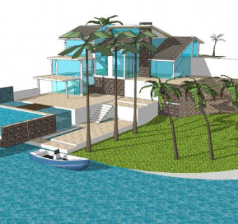 现代别墅码头景观sketchup模型下载_sketchup草图大师SKP模型