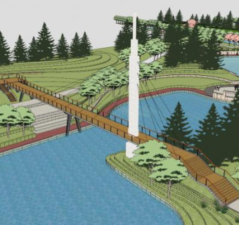 中式桥梁水景景观SU模型下载_sketchup草图大师SKP模型