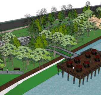 现代沿河栈道景观SU模型下载_sketchup草图大师SKP模型