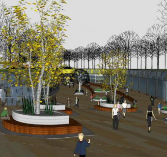 现代滨水景观廊道SU模型下载_sketchup草图大师SKP模型